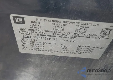 2015 GMC Terrain Sle-1 из США, поврежденный, VIN 2GKALMEK1F6141824